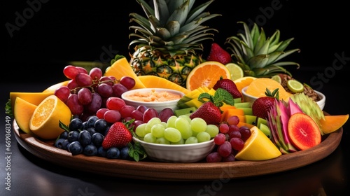 A colorful tropical fruit platter with a variety of fruits. AI Generative