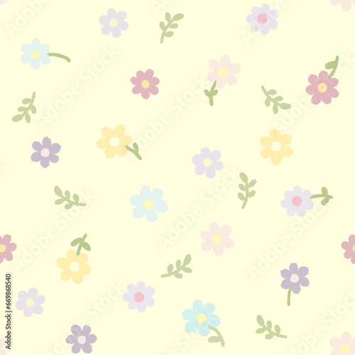 Wallpaper Mural Seamless pattern of pastel flowers on a yellow background. Torontodigital.ca