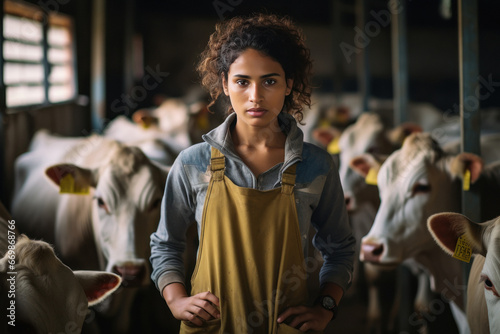 Confident and hardworking woman standing at his dairy farm © Niks Ads