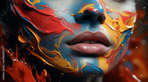 Model with a creative pop art make-up on her face © alexkich