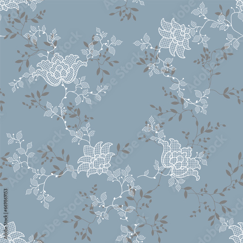 seamless pattern of flowers, branches and leaves