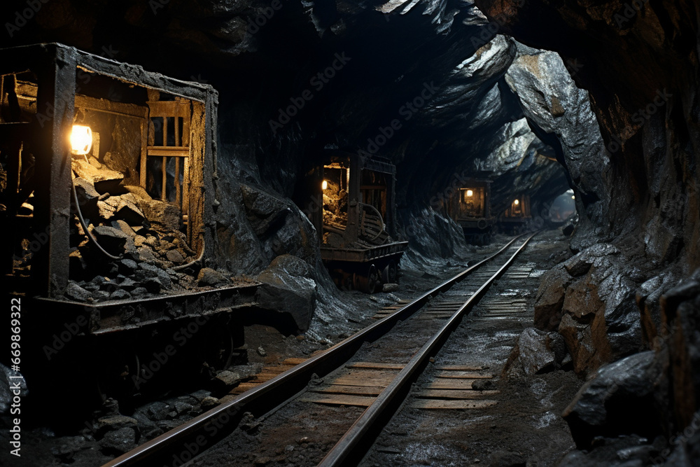 Naklejka premium Underground railway for mining