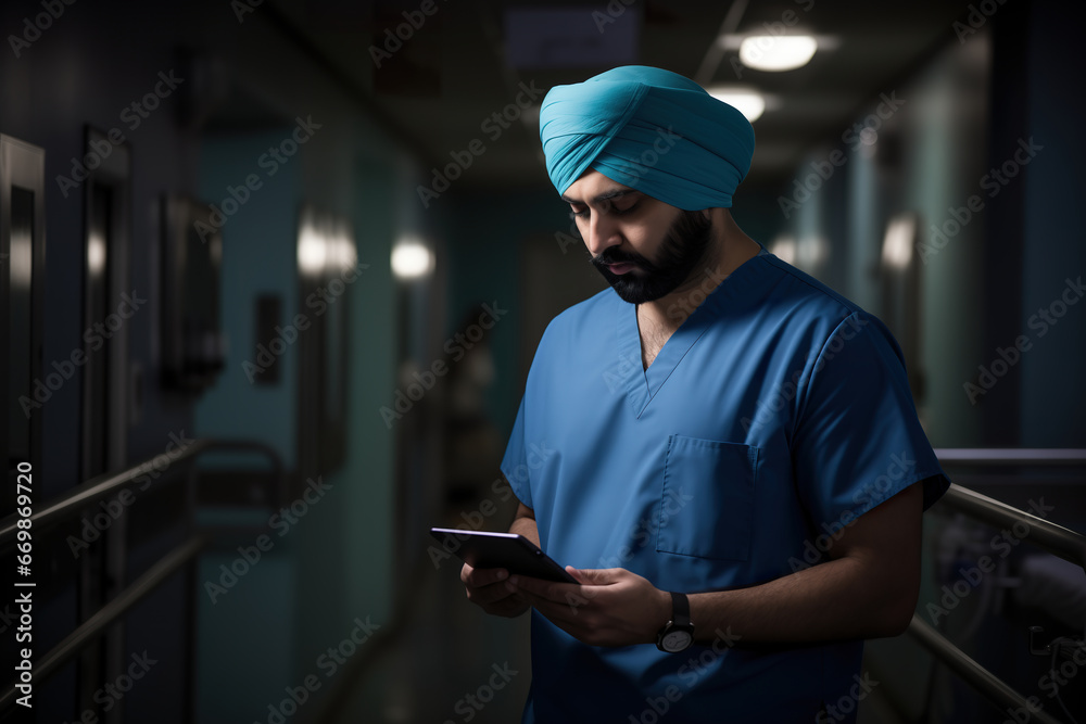 An Indian doctor using tablet in hospital An Indian doctor using tablet in hospital