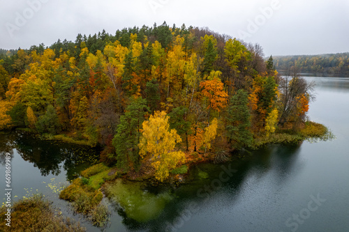 Aerial autumn fall view Green Lakes  Balsys Lake    alieji E  erai  Vilnius  Lithuania