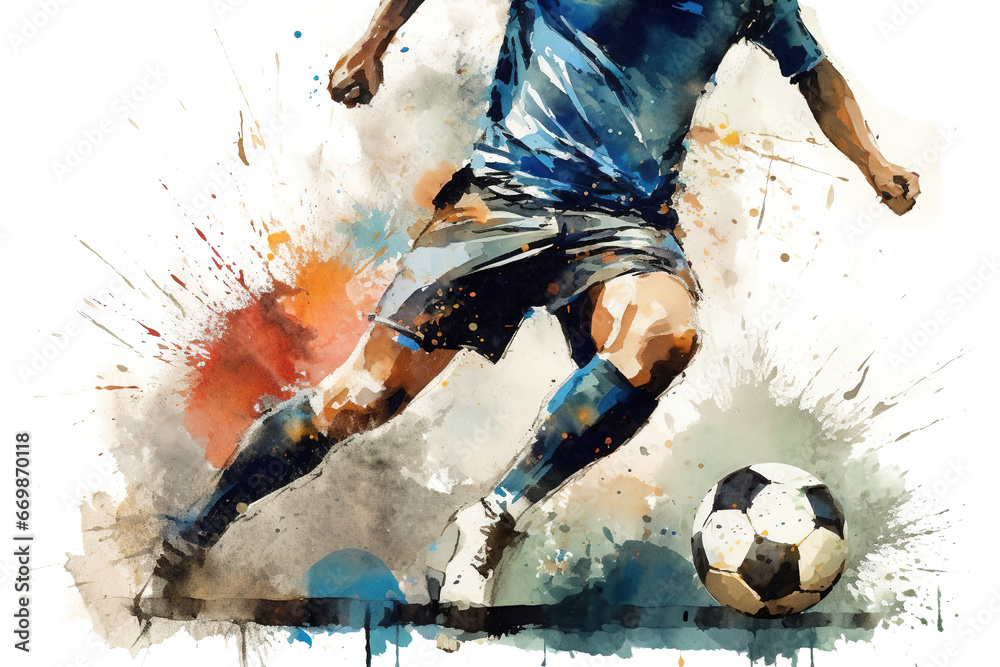 Soccer ball in action, watercolor illustration generated by Ai