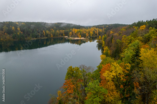 Aerial autumn fall view Green Lakes  Balsys Lake    alieji E  erai  Vilnius  Lithuania