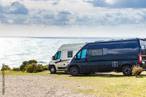 Caravan vans camping on sea shore