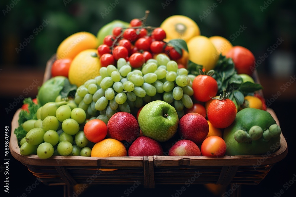 fresh fruit and vegetables in a basket, generative ai fresh fruit and vegetables in a basket, generative ai