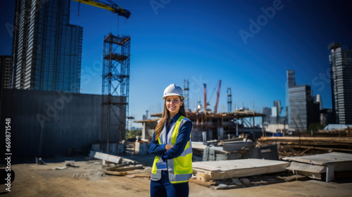 Young and successful female engineer standing at construction site © Niks Ads