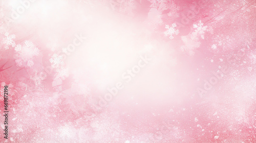 Christmas poster with shiny silver snowflakes on a pink background.