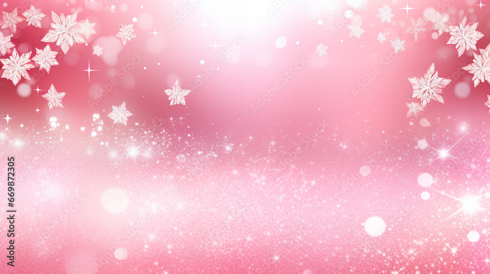 Christmas poster with shiny silver snowflakes on a pink background. Christmas poster with shiny silver snowflakes on a pink background.