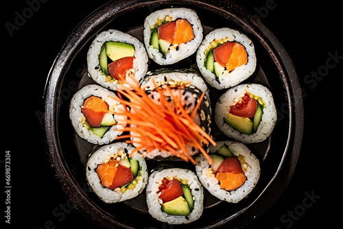 of sushi on a plate, close up, Japanese food