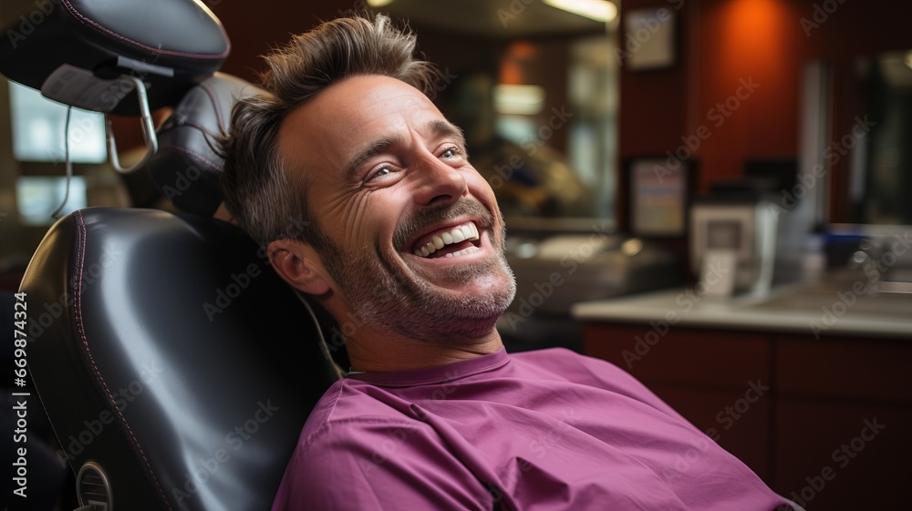 Obraz premium Man in a dental appointment, generative ai
