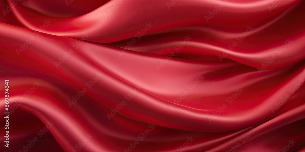 Fototapeta premium Red vibrant wine coloured fashion silk background backdrop illustration textured wide shot, generated ai
