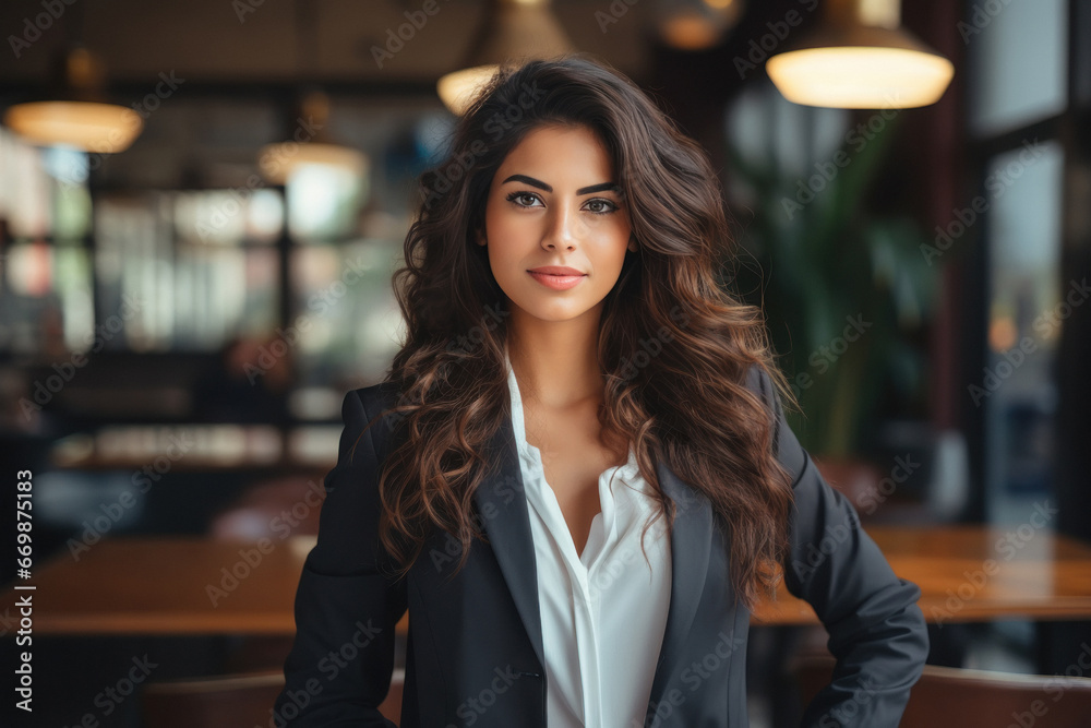 Young and confident corporate woman standing at office Young and confident corporate woman standing at office
