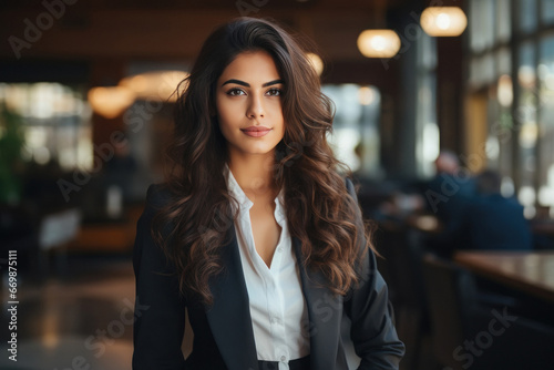 Young and confident corporate woman standing at office