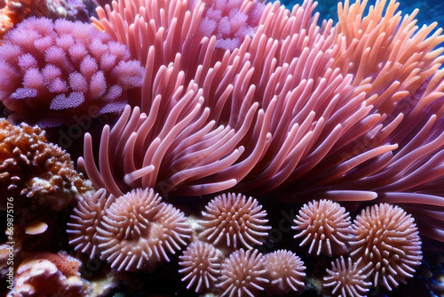 Anemone actinia texture underwater reef sea coral