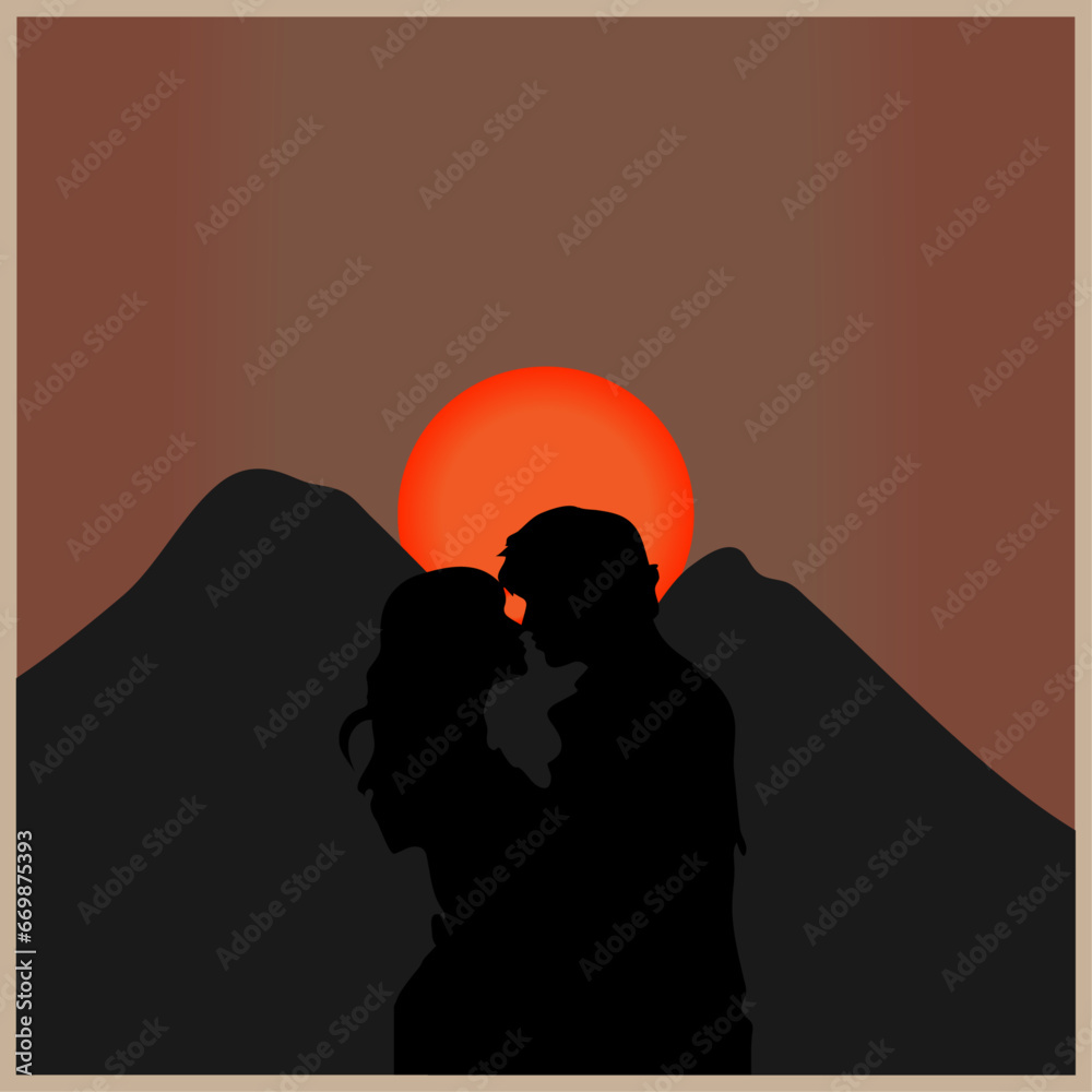 Couple in love at sunset