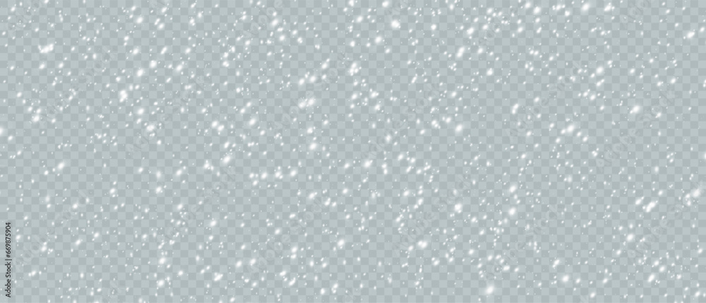 Falling Christmas snowflakes in transparent beauty, delicate and small, isolated on a clear background. Snowflake elements, snowy backdrop. Vector illustration of intense snowfall, snowflakes.