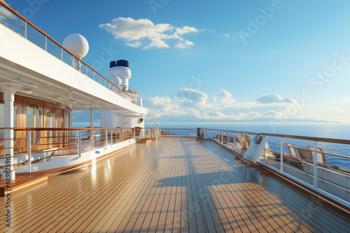 Empty open deck on a cruise ship on the sea in a sunny day