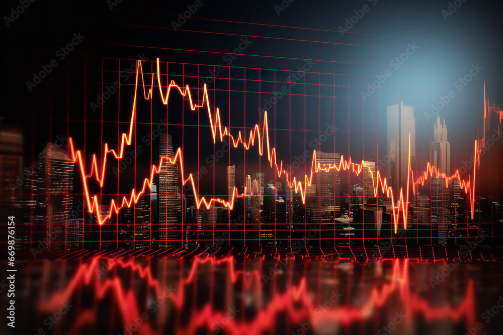 A stock market graph is displayed on a computer screen, showing a sharp decline and causing concern for investors.