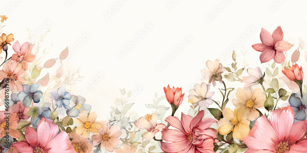 Flower floral plant background banner backdrop wide panoramic flowers design, generated ai 