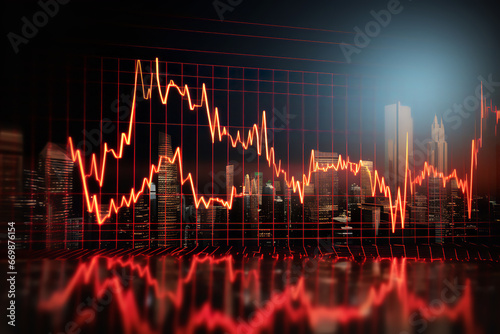 A stock market graph is displayed on a computer screen, showing a sharp decline and causing concern for investors.