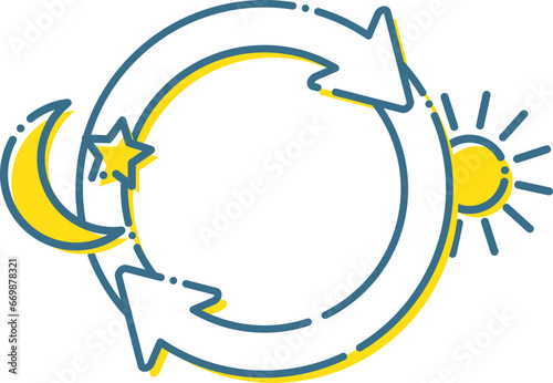 月と太陽が順にやってくる矢印のイラスト