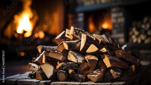 Pile of firewood for the fireplace photo
