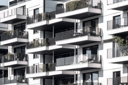 White apartments with black balconies