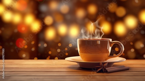 Wallpaper Mural A cup of hot drink with a beautiful landscape outside the window. Cozy winter morning Torontodigital.ca