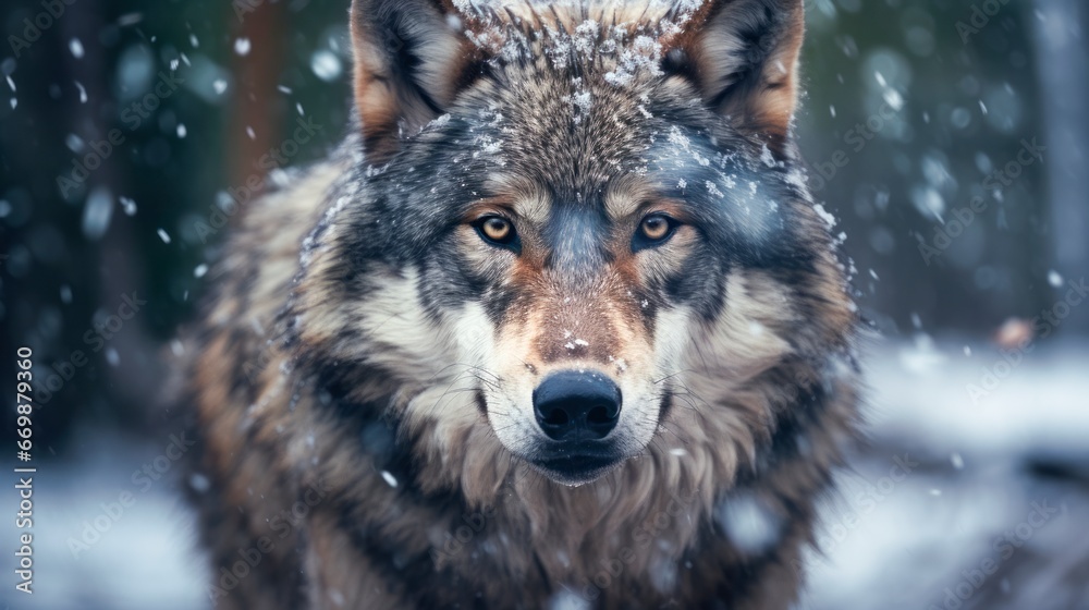 Grey wolf in the snowy woods in winter . lupinopsis glabratus Grey wolf in the snowy woods in winter . lupinopsis glabratus