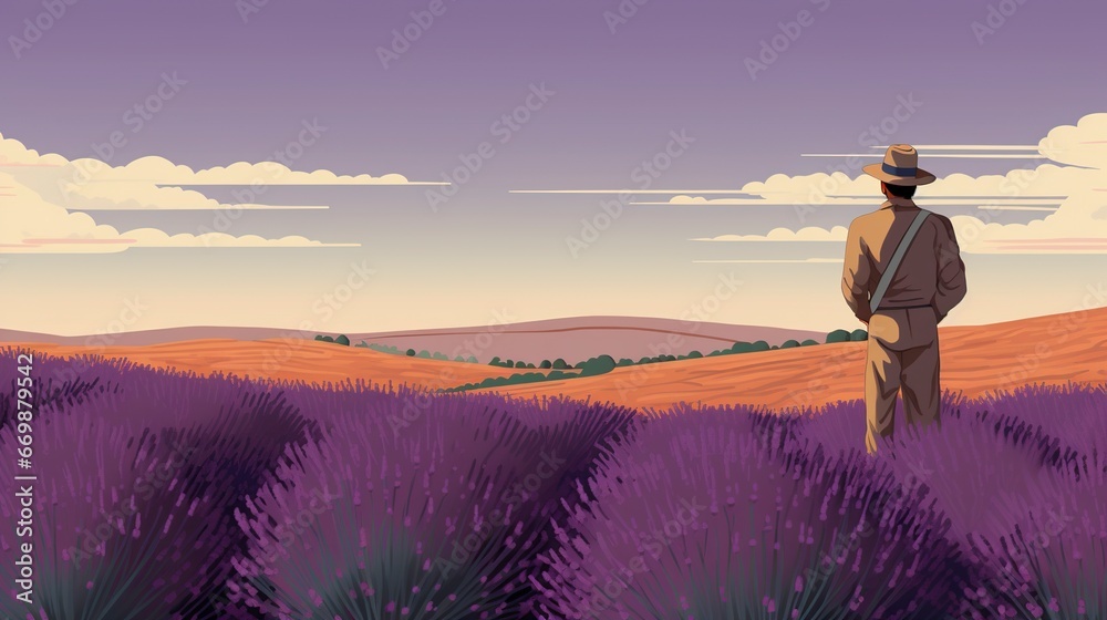 Fototapeta premium Man at Lavender Field