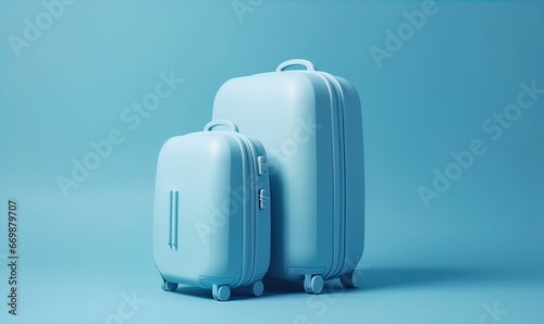 niebieskie walizki na błękitnym tle