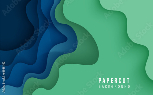 multi colored abstract green blue colorful wavy papercut overlap layers background. eps10 vector