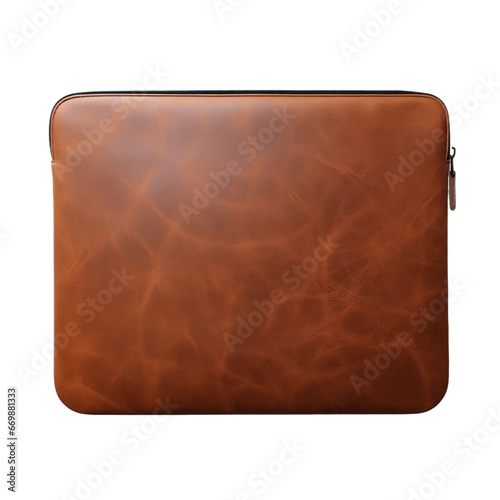 Elegant Leather Laptop Sleeve, on transparent background.