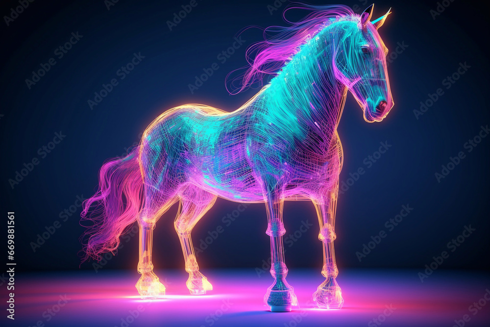 Horse with neon effect. Dynamics of power. Speed of thought. Horse with neon effect. Dynamics of power. Speed of thought.