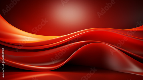 Abstract 3d gold curved red ribbon on red background with lighting effect and sparkle with copy space for text. Luxury design style.
