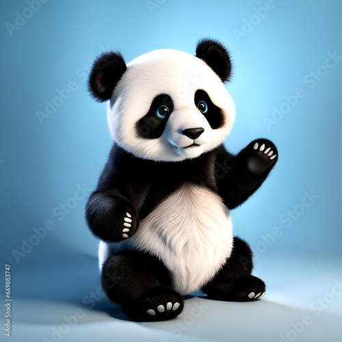 Panda mignon, isolé sur fond bleu - IA générative