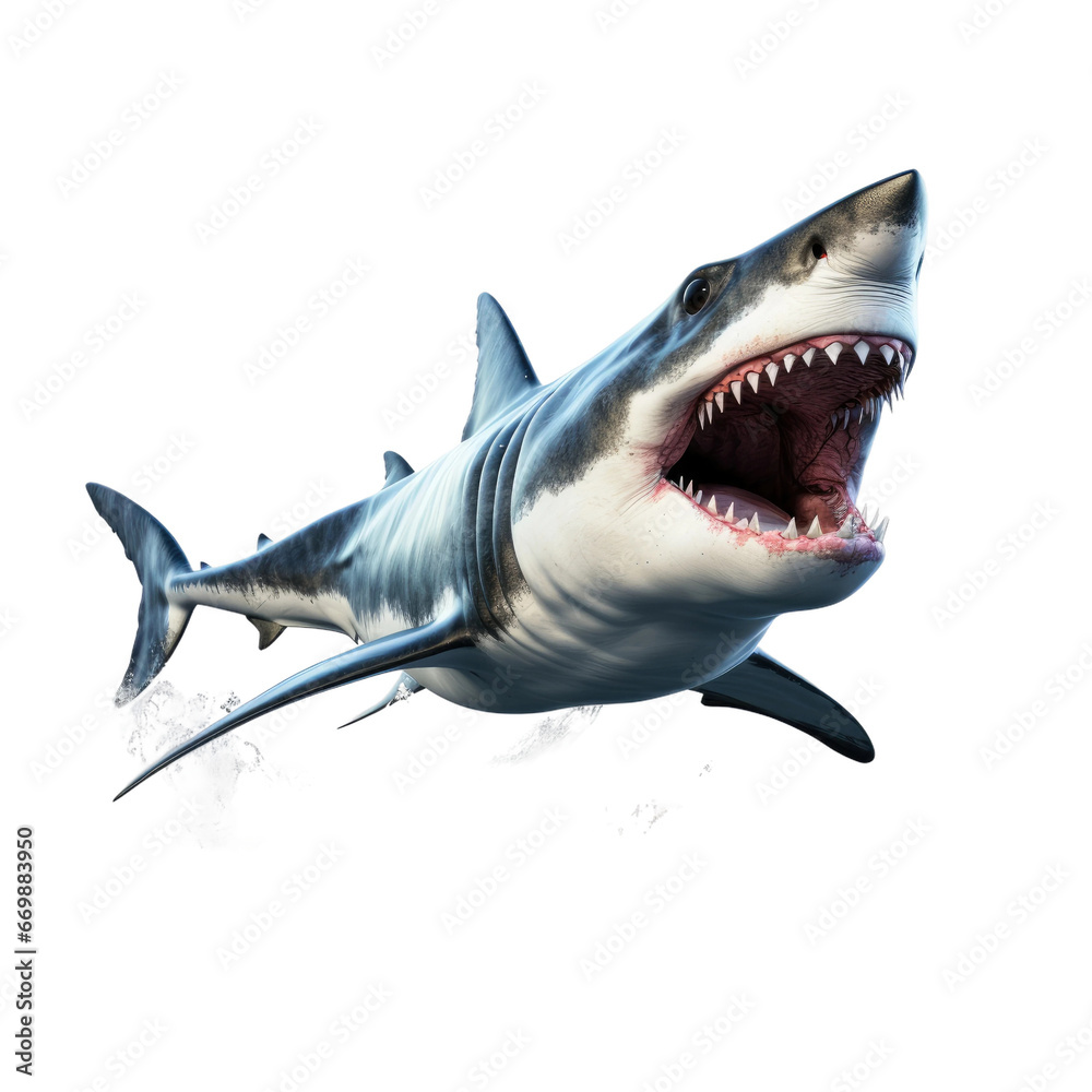 Fototapeta premium Realistic Megalodon Shark, on transparent background.