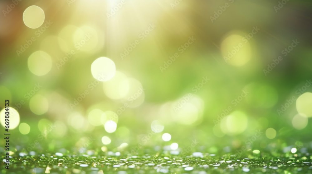 Fototapeta premium Shiny glow abstract green background. Glitter lights green background