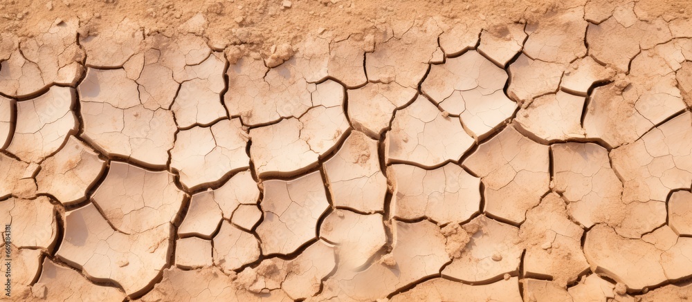 Cracked and dried earth background symbolizing global warming and drought - obrazy, fototapety, plakaty 