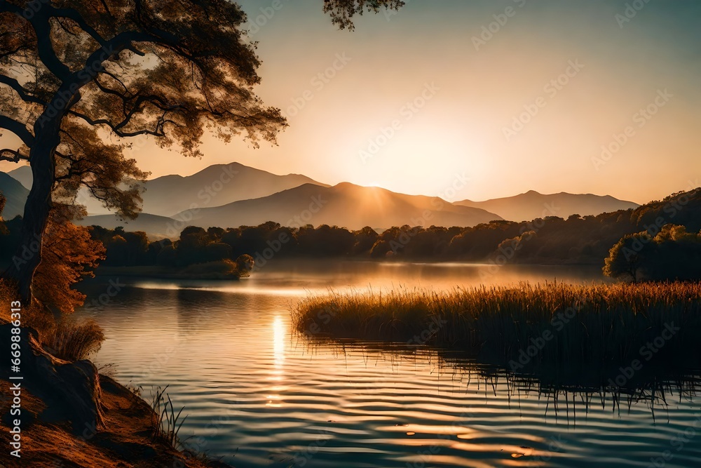gorgeous sunset view of the lake