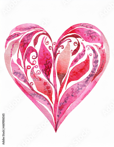 Beautiful watercolor ornamental heart isolated on white background