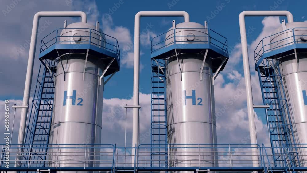 Hydrogen storage tanks (H2). Clean and eco-friendly hydrogen energy. 3d ...