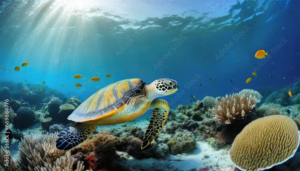 Fototapeta premium coral reef and turtle