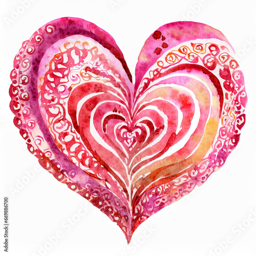 Beautiful watercolor ornamental heart isolated on white background
