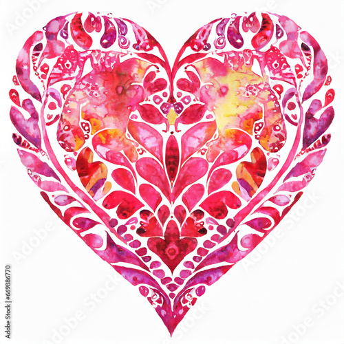 Beautiful watercolor ornamental heart isolated on white background