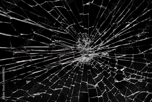Pane Of Glass With Many Line Cracks On Black Background - Generative AI © FotoIdee