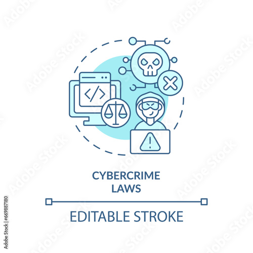 2D editable blue cybercrime laws icon, monochromatic isolated vector, cyber law thin line illustration.